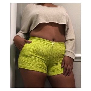 Neon green lace shorts